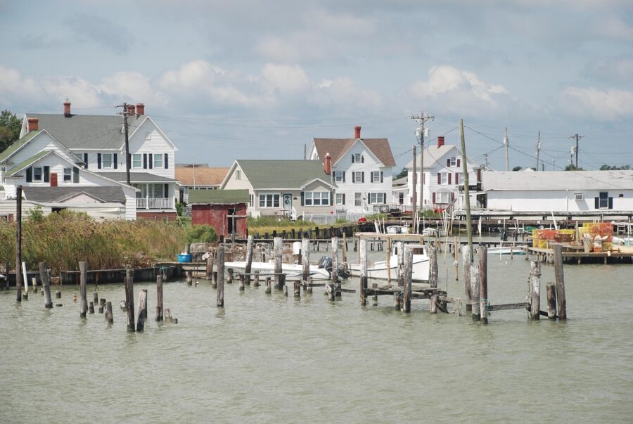 a view of tangier island from the ocean