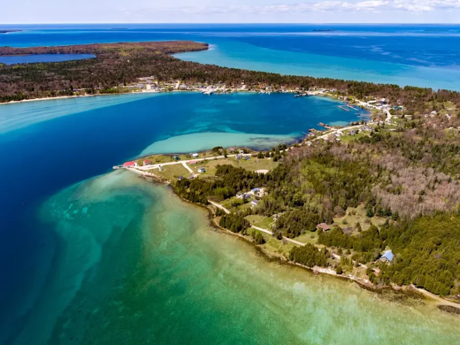 Arial photo of Beaver Island, Michigan and Marina.
